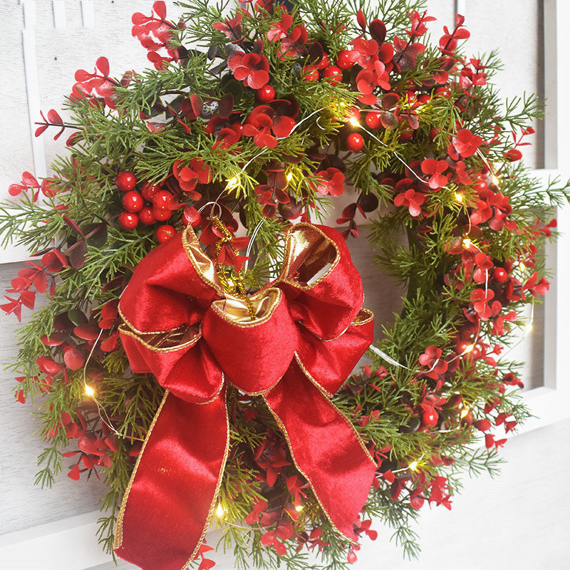 Artificial Cherry Pattern Christmas Wreath – Red Door & Wall Hanging Decoration