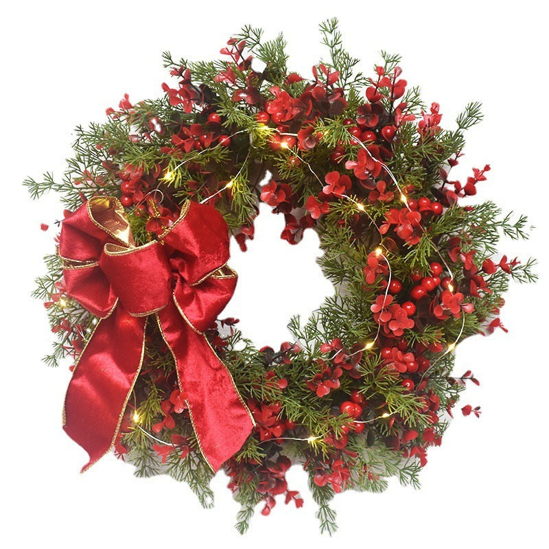 Artificial Cherry Pattern Christmas Wreath – Red Door & Wall Hanging Decoration