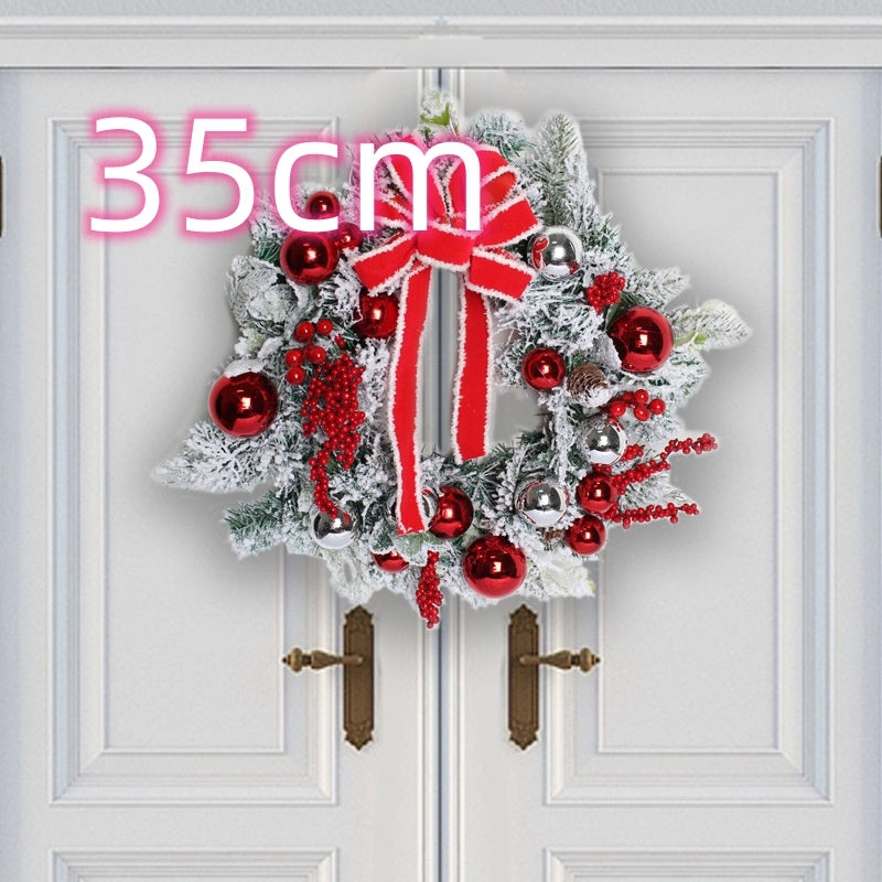 New Red Flocking Christmas Wreath & Rattan Garland – Outdoor Door Hanging Decoration | Pixel & Parcel Co.
