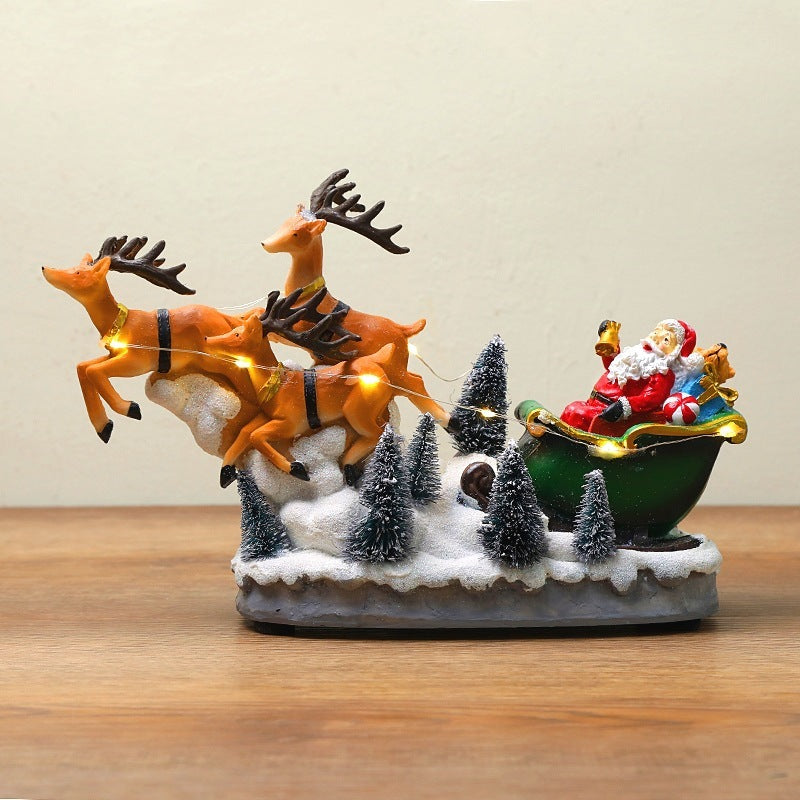 Luminous Music Elk Pull Cart – Creative Resin Christmas Ornament Gift