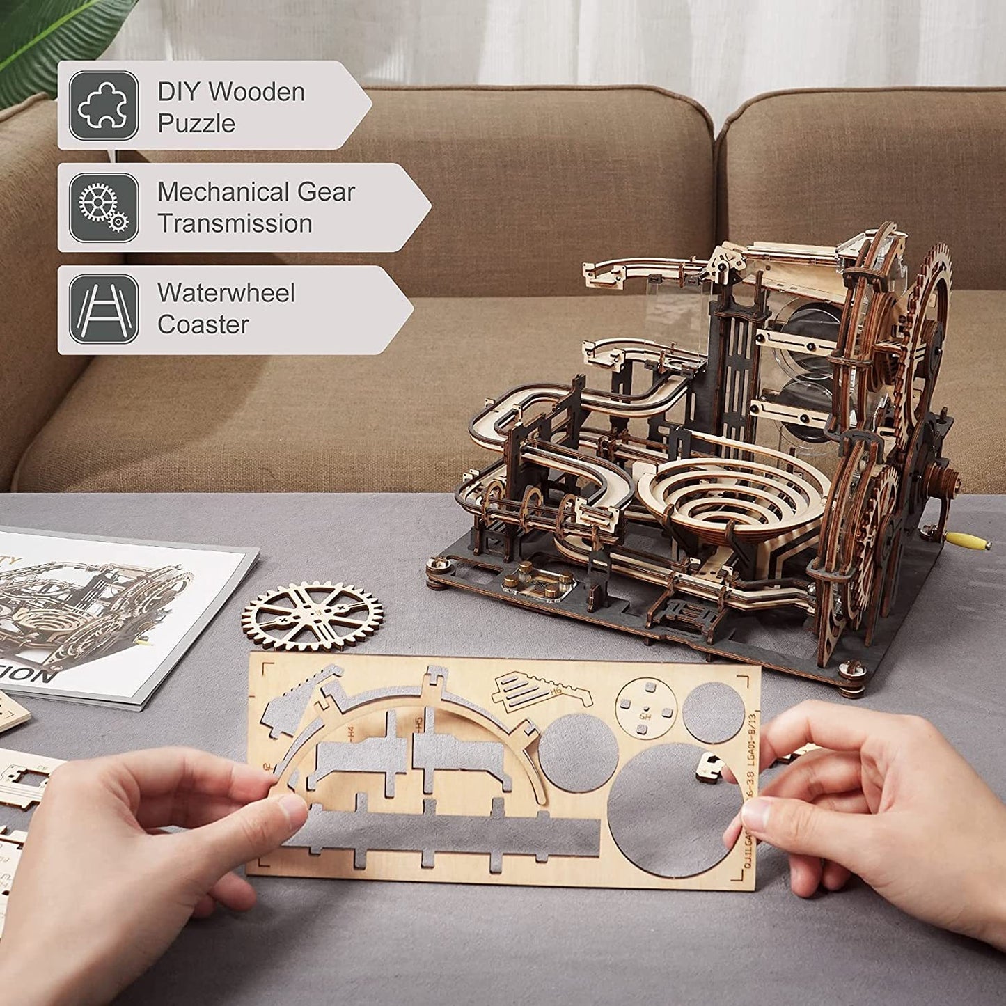 Robotime ROKR Marble Night City – 3D Wooden Puzzle Waterwheel Model Kit