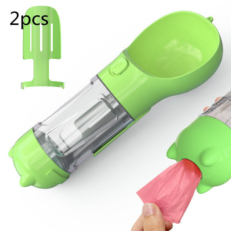 3-in-1 Portable Pet Water Bottle – Feeder Bowl & Garbage Bag Storage for Outdoor Travel