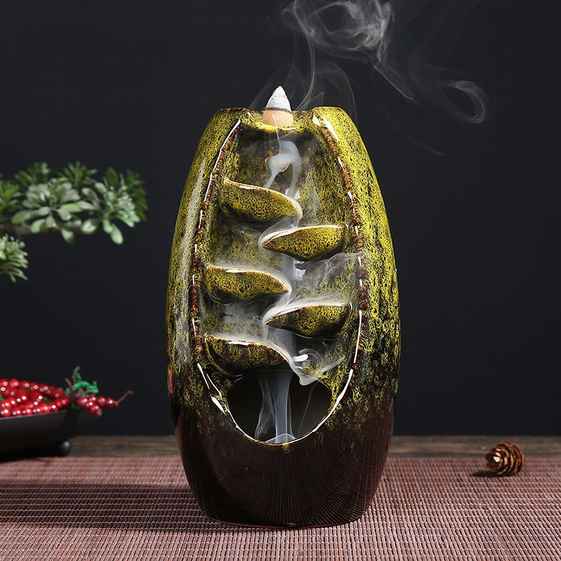 Multi-Layer Ceramic Backflow Incense Burner – Waterfall Aromatherapy Ornament