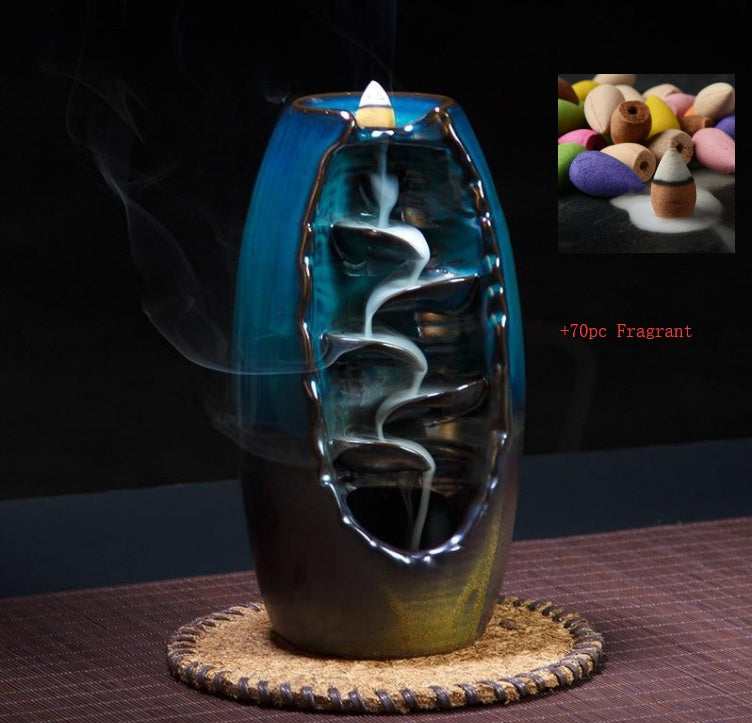 Multi-Layer Ceramic Backflow Incense Burner – Waterfall Aromatherapy Ornament
