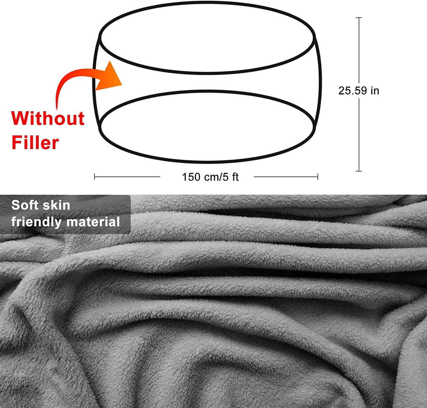 Bag Chair Cover – Soft Fluffy PV Velvet Bean Bag Sofa Bed Cover (6ft, Dark Grey)