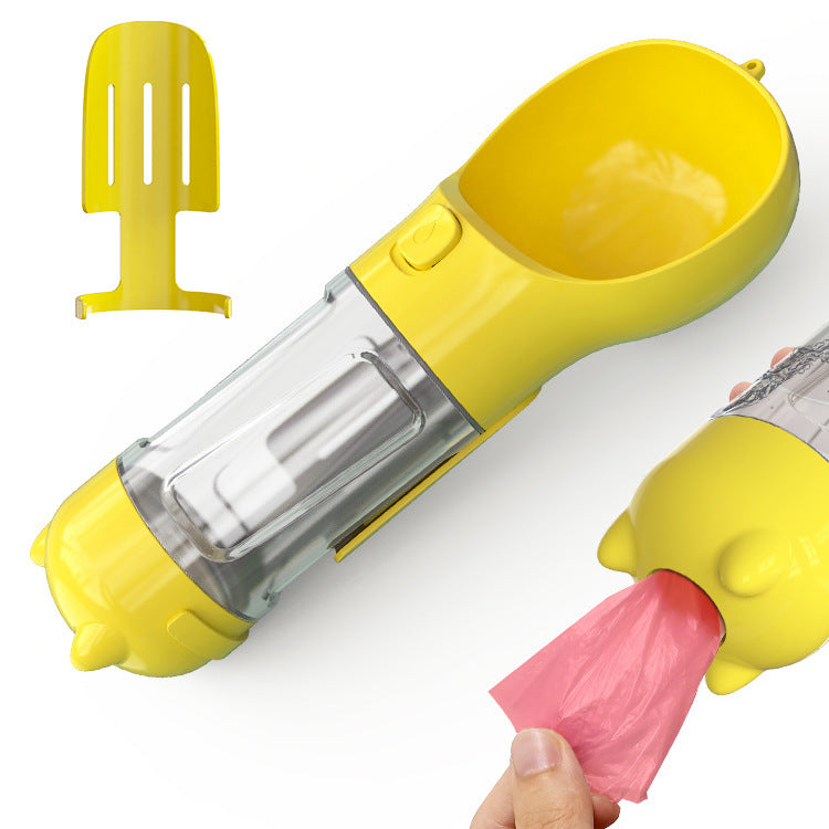 3-in-1 Portable Pet Water Bottle – Feeder Bowl & Garbage Bag Storage for Outdoor Travel