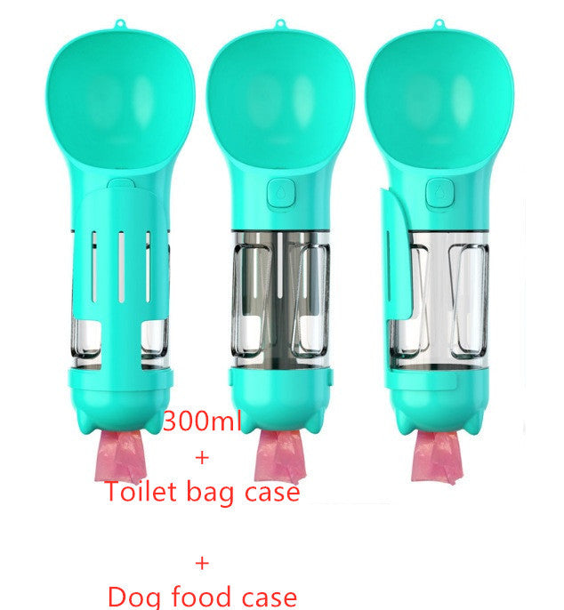 3-in-1 Portable Pet Water Bottle – Feeder Bowl & Garbage Bag Storage for Outdoor Travel