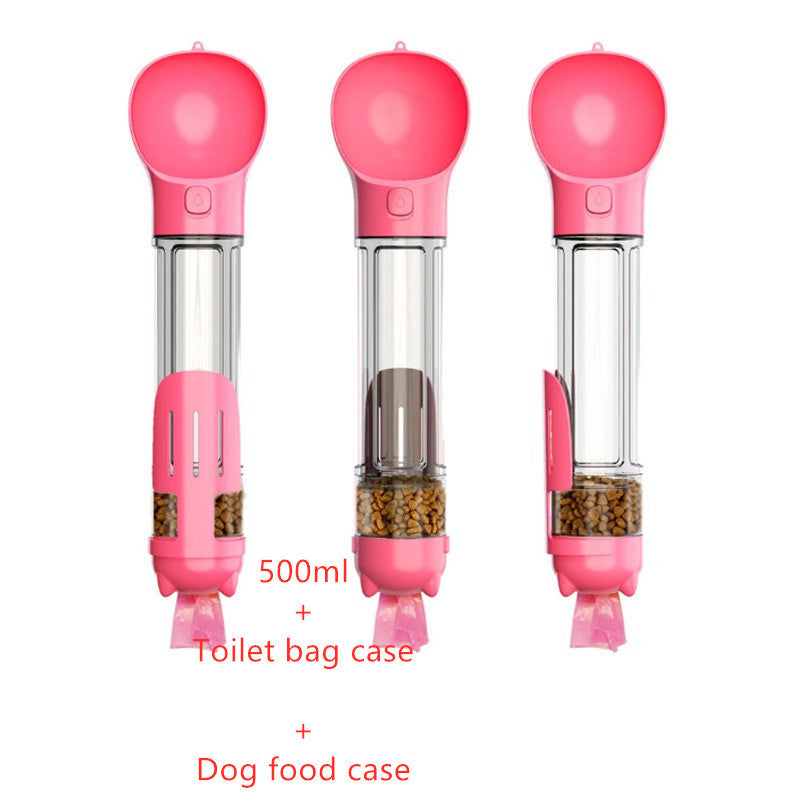 3-in-1 Portable Pet Water Bottle – Feeder Bowl & Garbage Bag Storage for Outdoor Travel