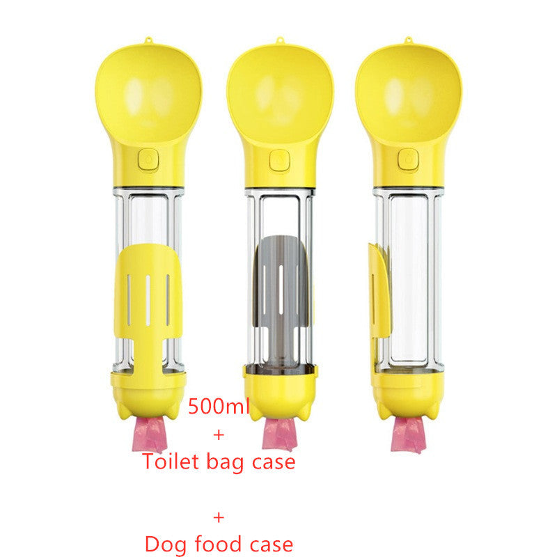 3-in-1 Portable Pet Water Bottle – Feeder Bowl & Garbage Bag Storage for Outdoor Travel