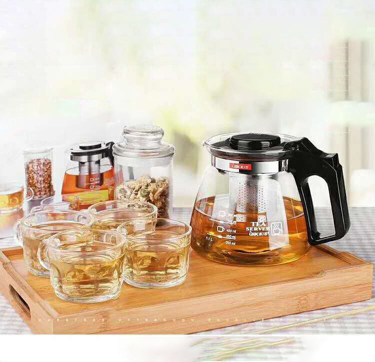 700ml-1250ml Glass Teapot with Stainless Steel Infuser — Flower Design