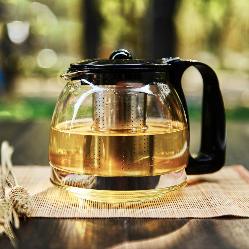 700ml-1250ml Glass Teapot with Stainless Steel Infuser — Flower Design
