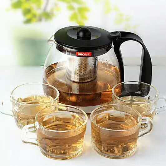 700ml-1250ml Glass Teapot with Stainless Steel Infuser — Flower Design