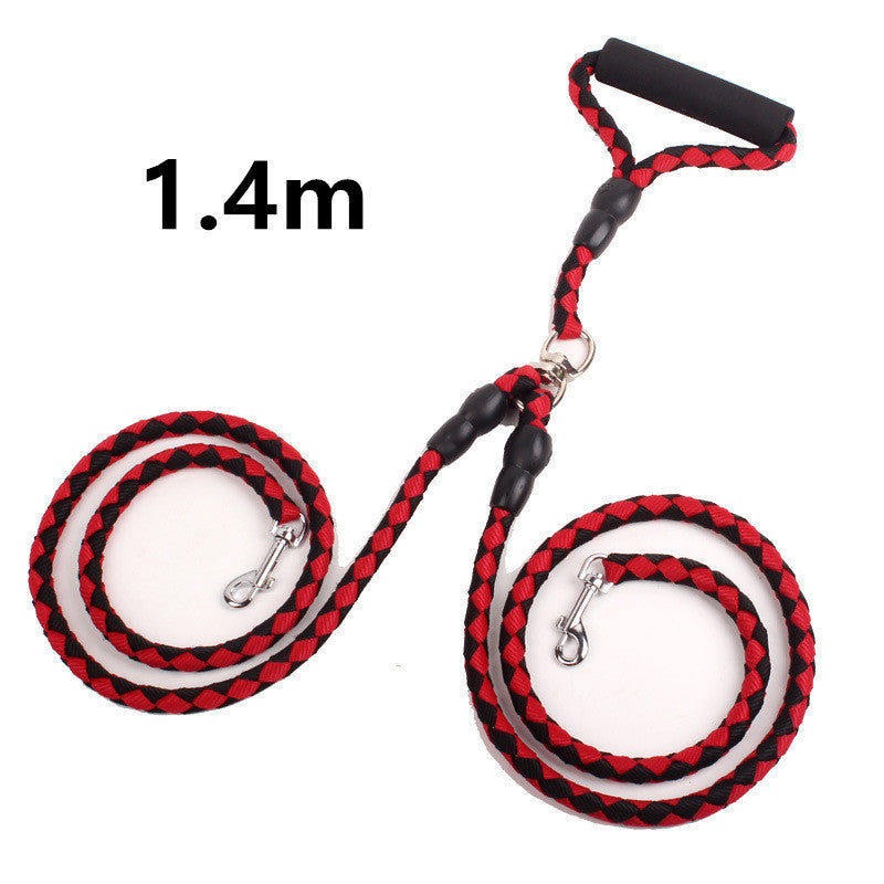 Double-Ended Dog Leash – One Plus Two Traction Rope with Collar for Walking Dogs