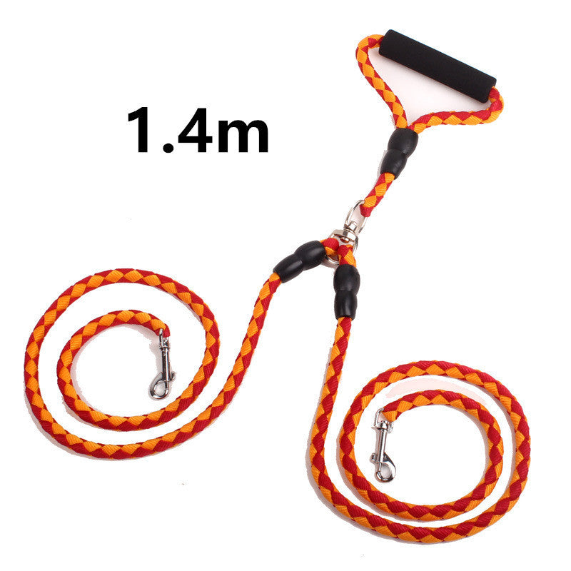 Double-Ended Dog Leash – One Plus Two Traction Rope with Collar for Walking Dogs