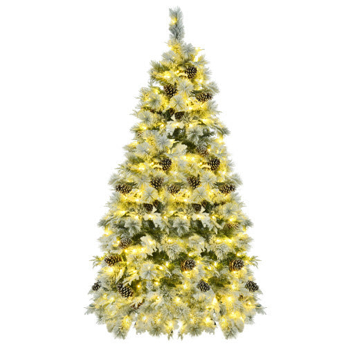 6FT Pre-Lit Snow Flocked Spruce Christmas Tree with Pine Cones – 403 Tips, 250 Multi-Colour LED Lights, 11 Modes | Pixel & Parcel Co.