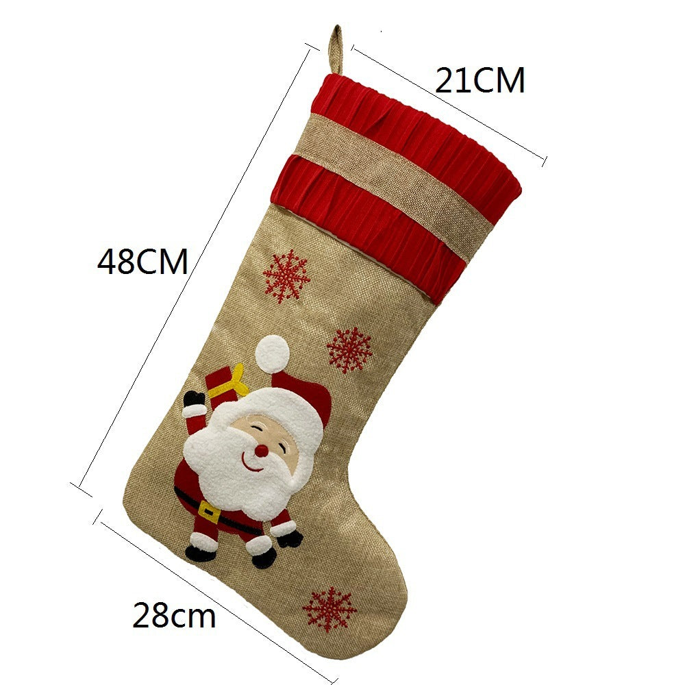 Snowman, Santa, Deer & Snowflake Linen Christmas Stockings – Handcrafted Holiday Decorations
