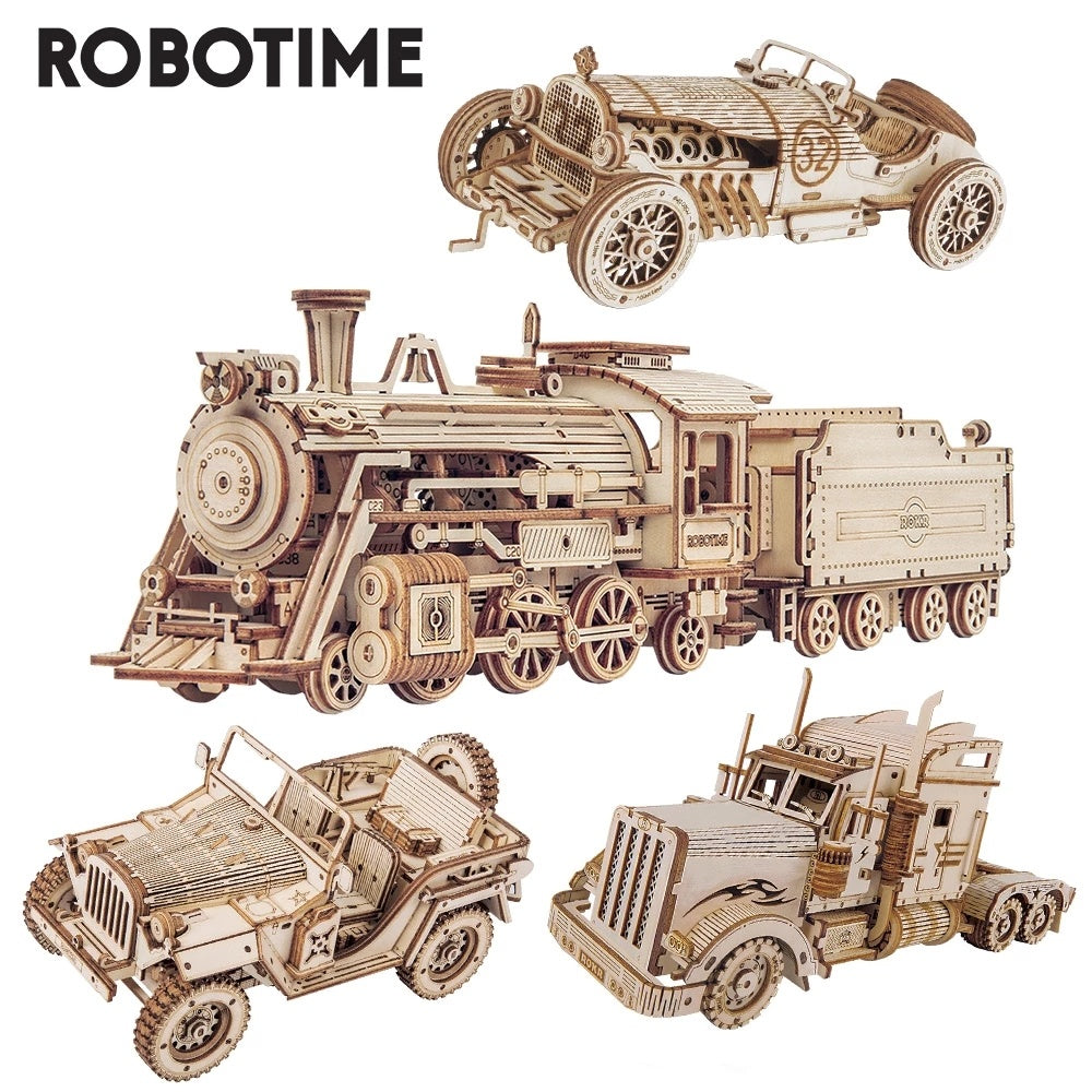 Robotime ROKR 3D wooden locomotive train puzzle model kit for kids and adults