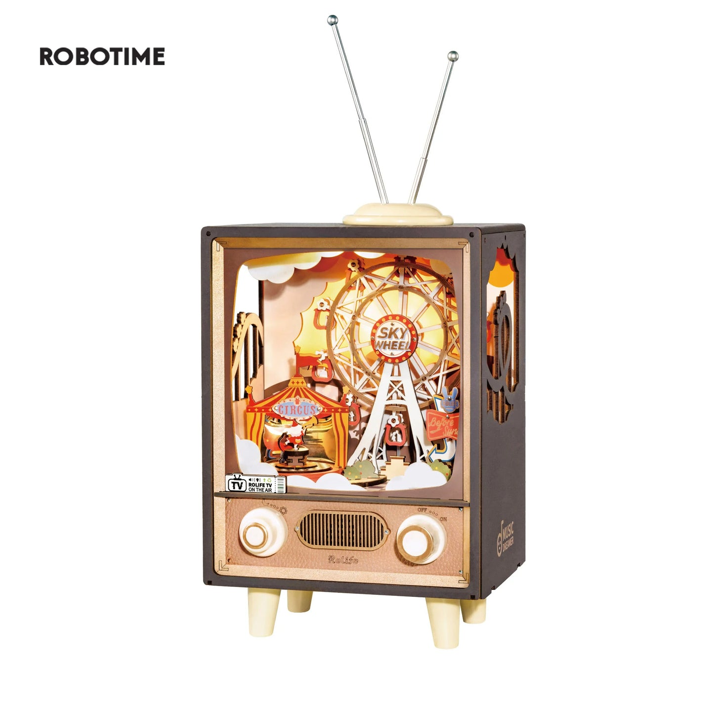 Robotime Rolife Sunset Carnival Music Box – 3D Wooden Puzzle Toy with Lights