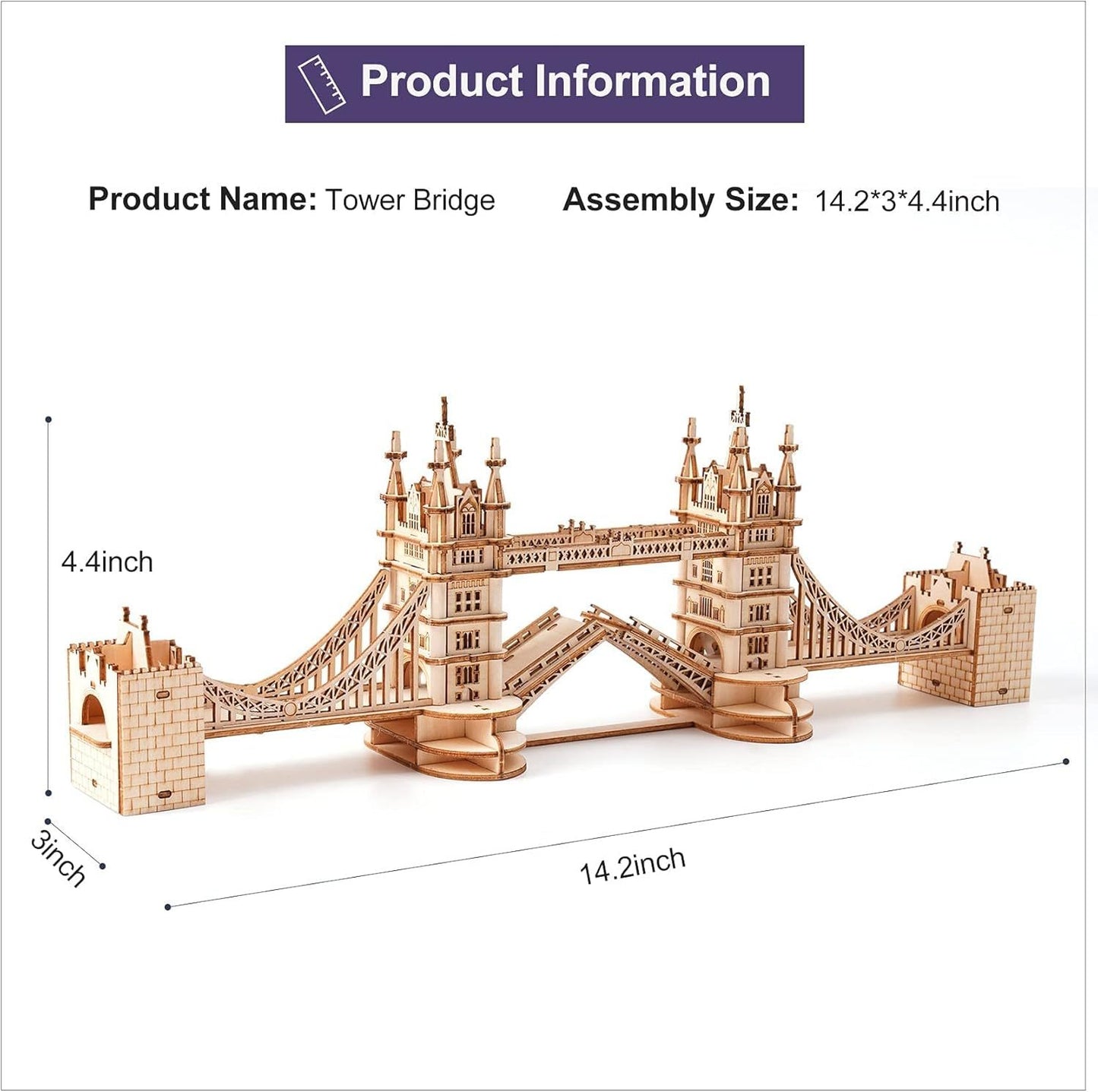 ROBOTIME 3D Wooden Puzzle – London Tower Bridge Model Kit (TG412)