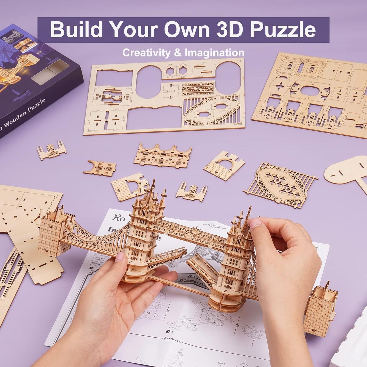 ROBOTIME 3D Wooden Puzzle – London Tower Bridge Model Kit (TG412)