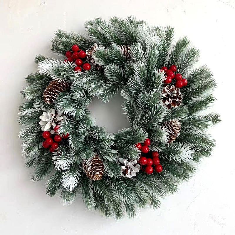Close-up glowing LED wreath foliage details