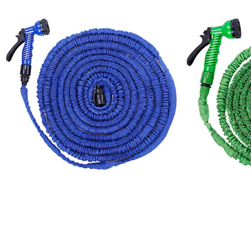 “blue expandable garden hose with multi-spray nozzle”