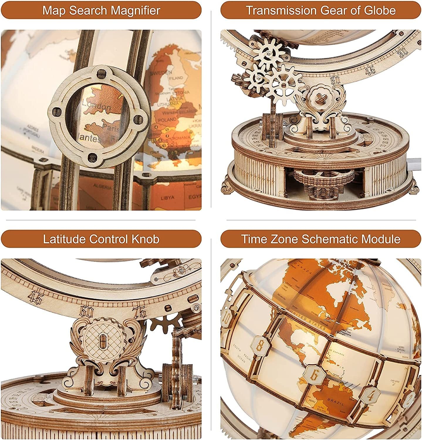 ROKR Luminous Globe – 3D Wooden Puzzle Model Kit (180 PCS)