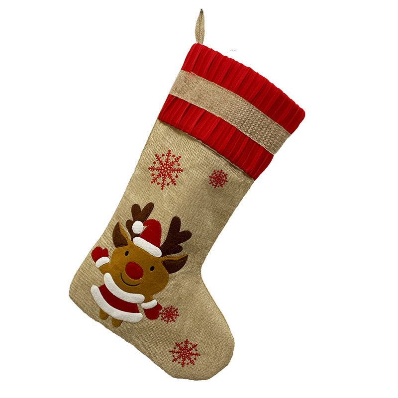 Snowman, Santa, Deer & Snowflake Linen Christmas Stockings – Handcrafted Holiday Decorations