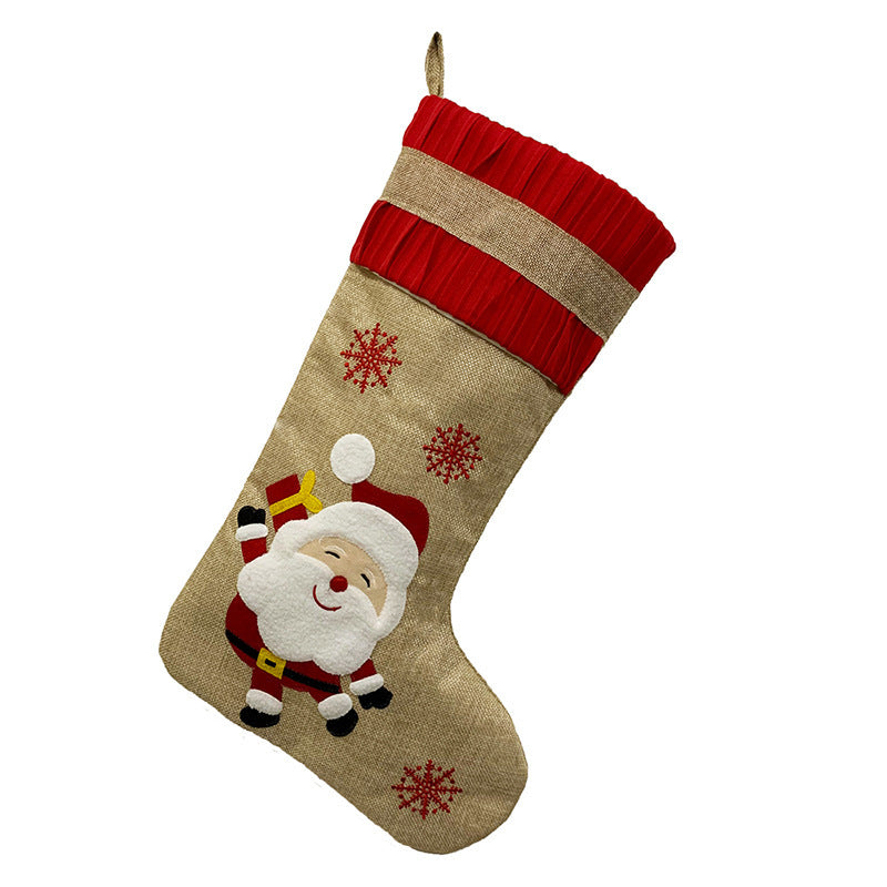 Snowman, Santa, Deer & Snowflake Linen Christmas Stockings – Handcrafted Holiday Decorations