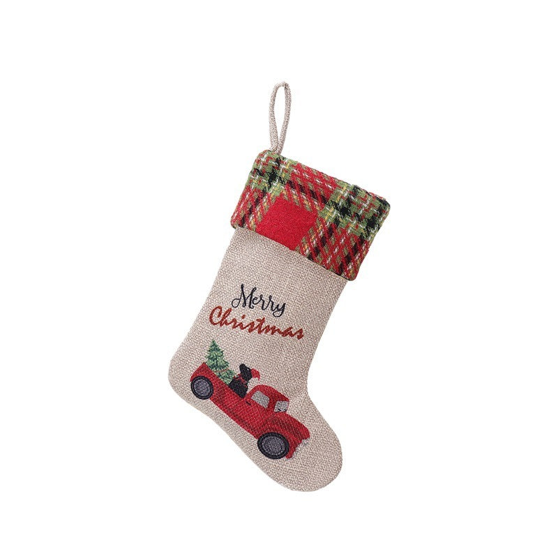 Christmas Car Linen Stockings – Festive Gift Holder Decoration Set