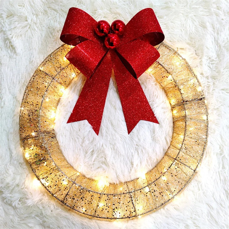 Christmas Garland 50cm LED Luminous Wreath with Warm Lights & Big Bowknot