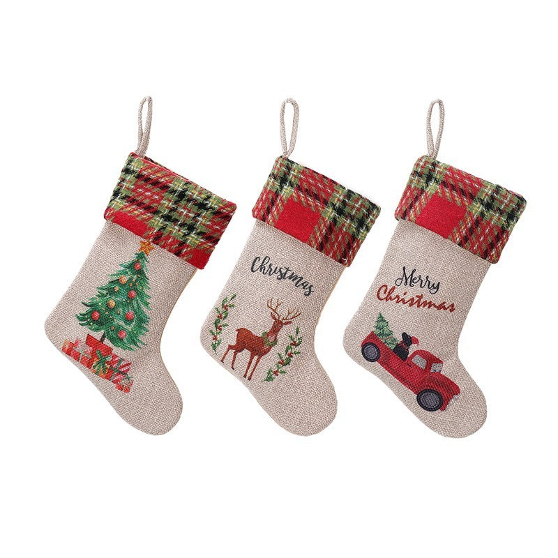 Christmas Car Linen Stockings – Festive Gift Holder Decoration Set