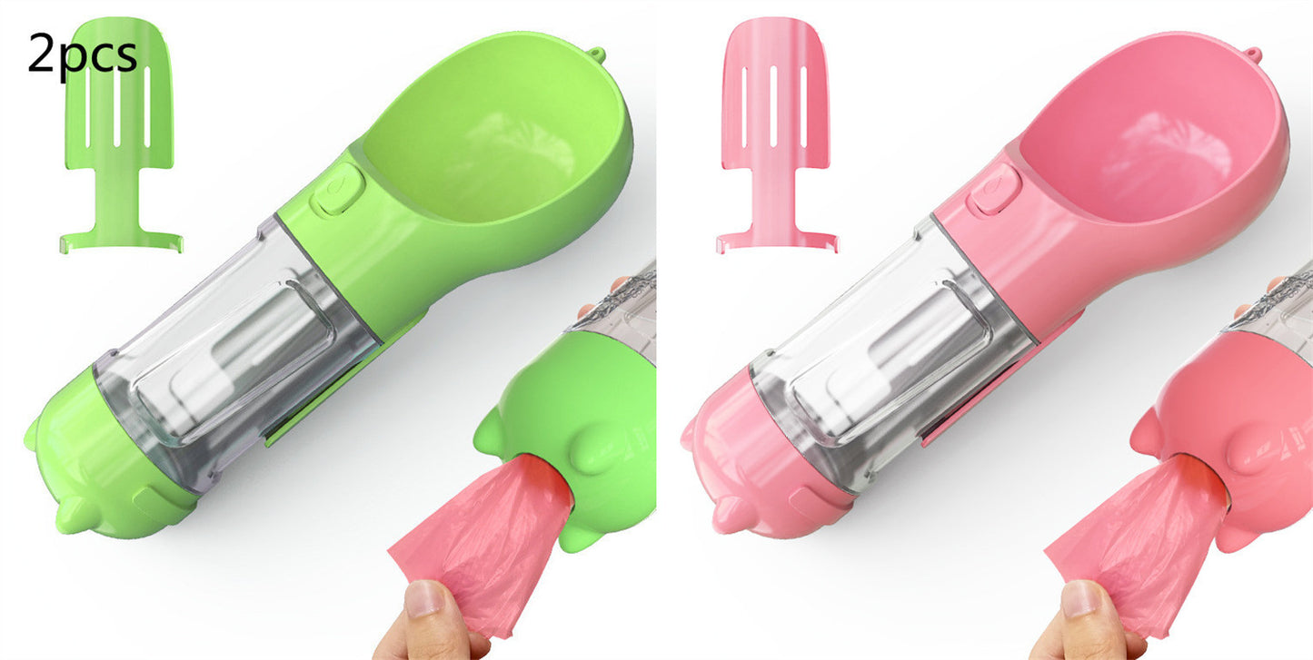 3-in-1 Portable Pet Water Bottle – Feeder Bowl & Garbage Bag Storage for Outdoor Travel