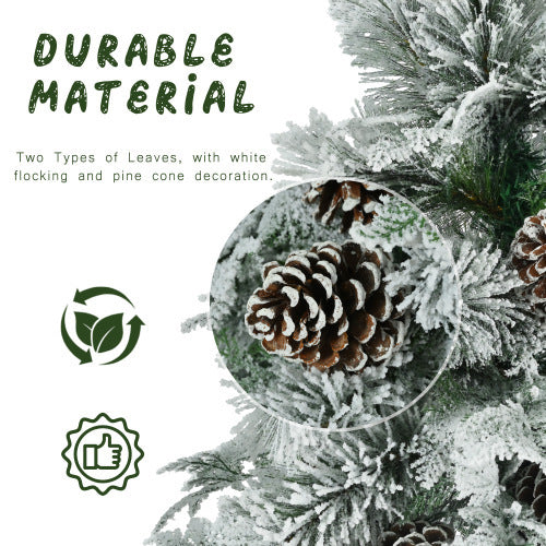 6FT Pre-Lit Snow Flocked Spruce Christmas Tree with Pine Cones – 403 Tips, 250 Multi-Colour LED Lights, 11 Modes | Pixel & Parcel Co.