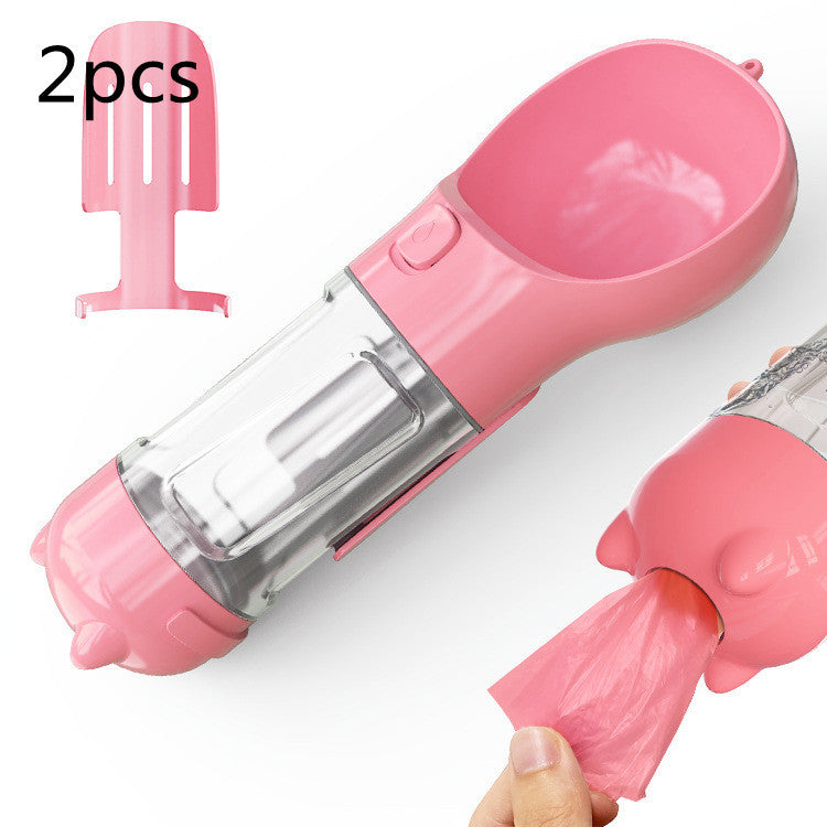3-in-1 Portable Pet Water Bottle – Feeder Bowl & Garbage Bag Storage for Outdoor Travel