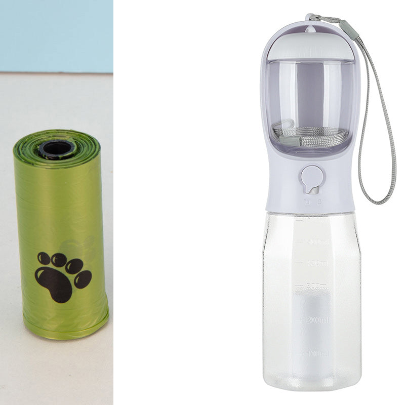 Portable 3-in-1 Pet Water Bottle & Food Feeder with Poop Bag Dispenser – Leak-Proof Dog & Cat Travel Bottle