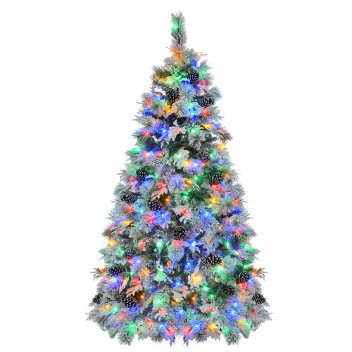 6FT Pre-Lit Snow Flocked Spruce Christmas Tree with Pine Cones – 403 Tips, 250 Multi-Colour LED Lights, 11 Modes | Pixel & Parcel Co.