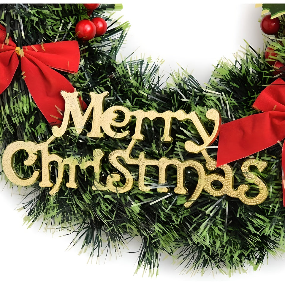 1 Piece of 24-inch Bell-Style Christmas Wreath with Warm & Coloured Light Options