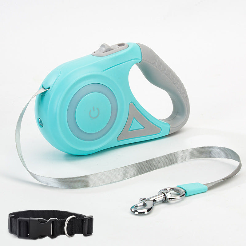 Retractable Dog Leash with Collar – Automatic Pet Traction Rope with Spotlight for Small & Medium Dogs