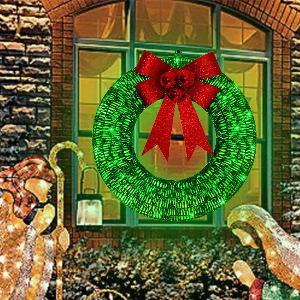 Christmas Garland 50cm LED Luminous Wreath with Warm Lights & Big Bowknot