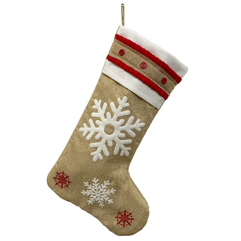 Snowman, Santa, Deer & Snowflake Linen Christmas Stockings – Handcrafted Holiday Decorations