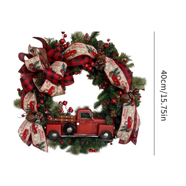 Christmas Wreath with Red Truck Car Bows & Garlands – 40cm Indoor Decoration | Pixel & Parcel Co.
