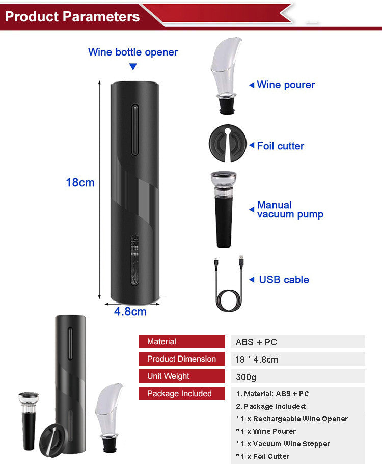 Rechargeable Electric Wine Opener – Automatic Corkscrew with Charger
