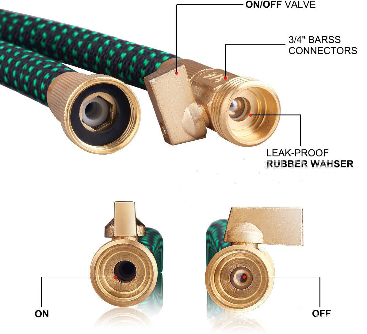 “brass connector leakproof expandable hose”