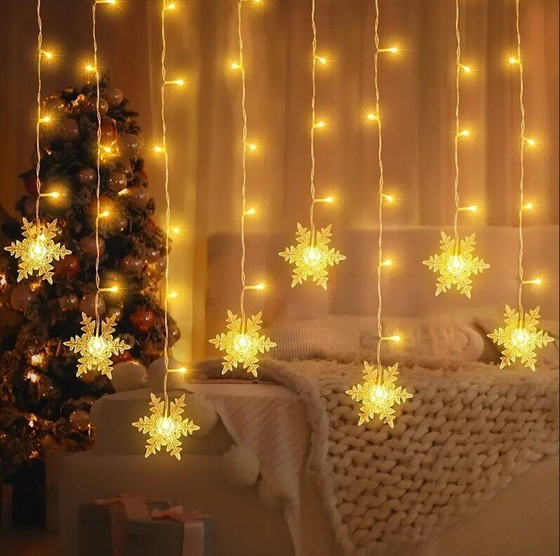 LED Snowflake Fairy Lights Curtain – Window Christmas Party Wedding Decoration | Pixel & Parcel Co.