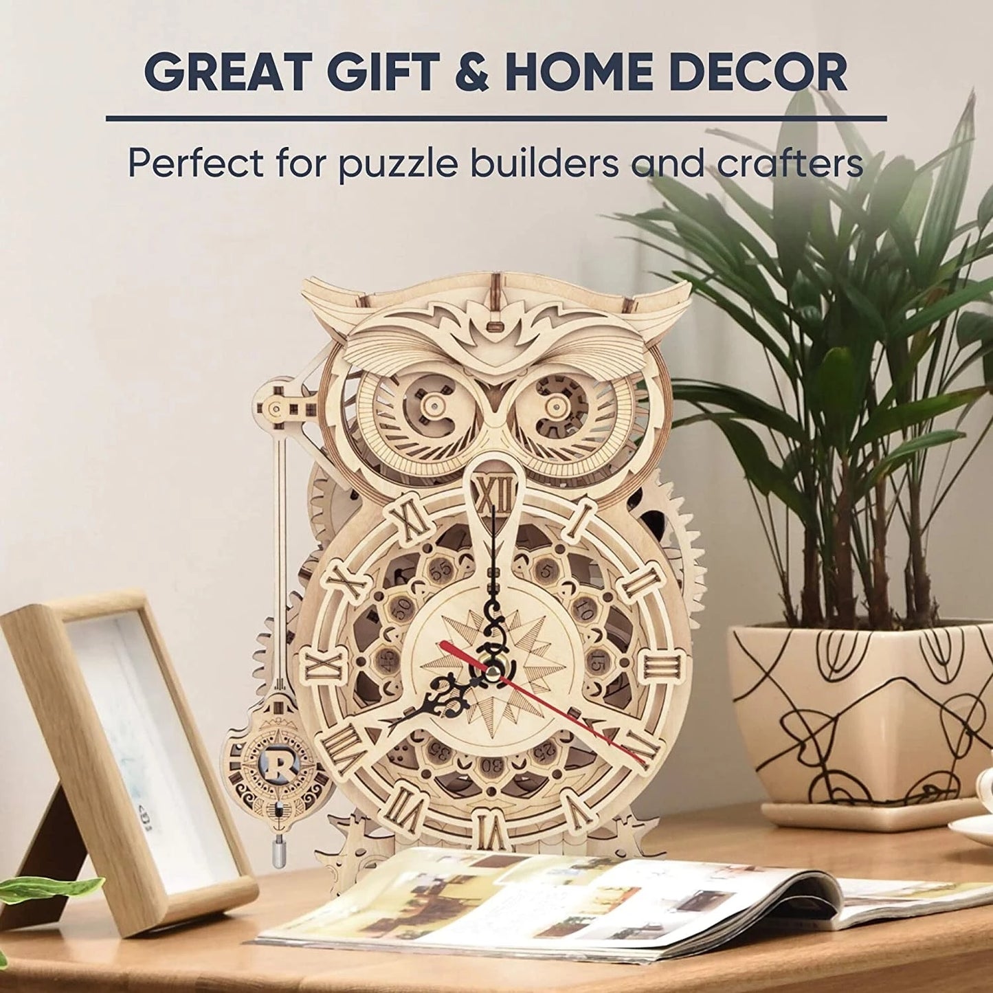 ROBOTIME ROKR DIY 3D Owl Wooden Clock Kit – Creative Building Blocks for Kids & Home Decoration (LK503)