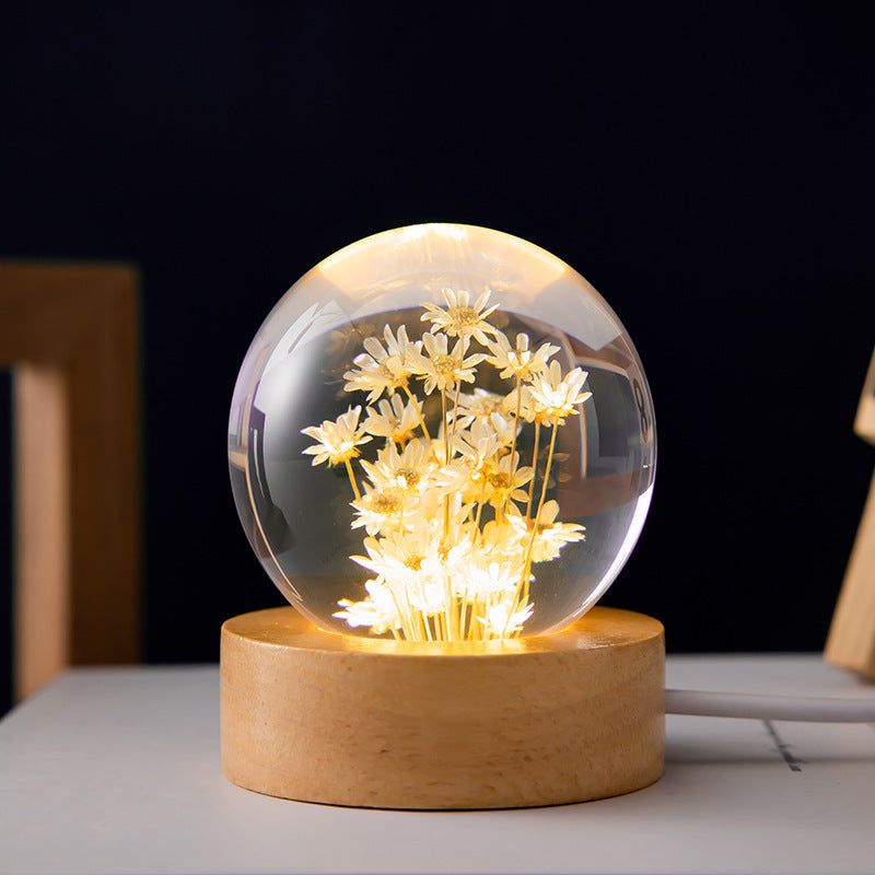 3D Luminous Dandelion Crystal Ball – Wooden Stand | Christmas Gift