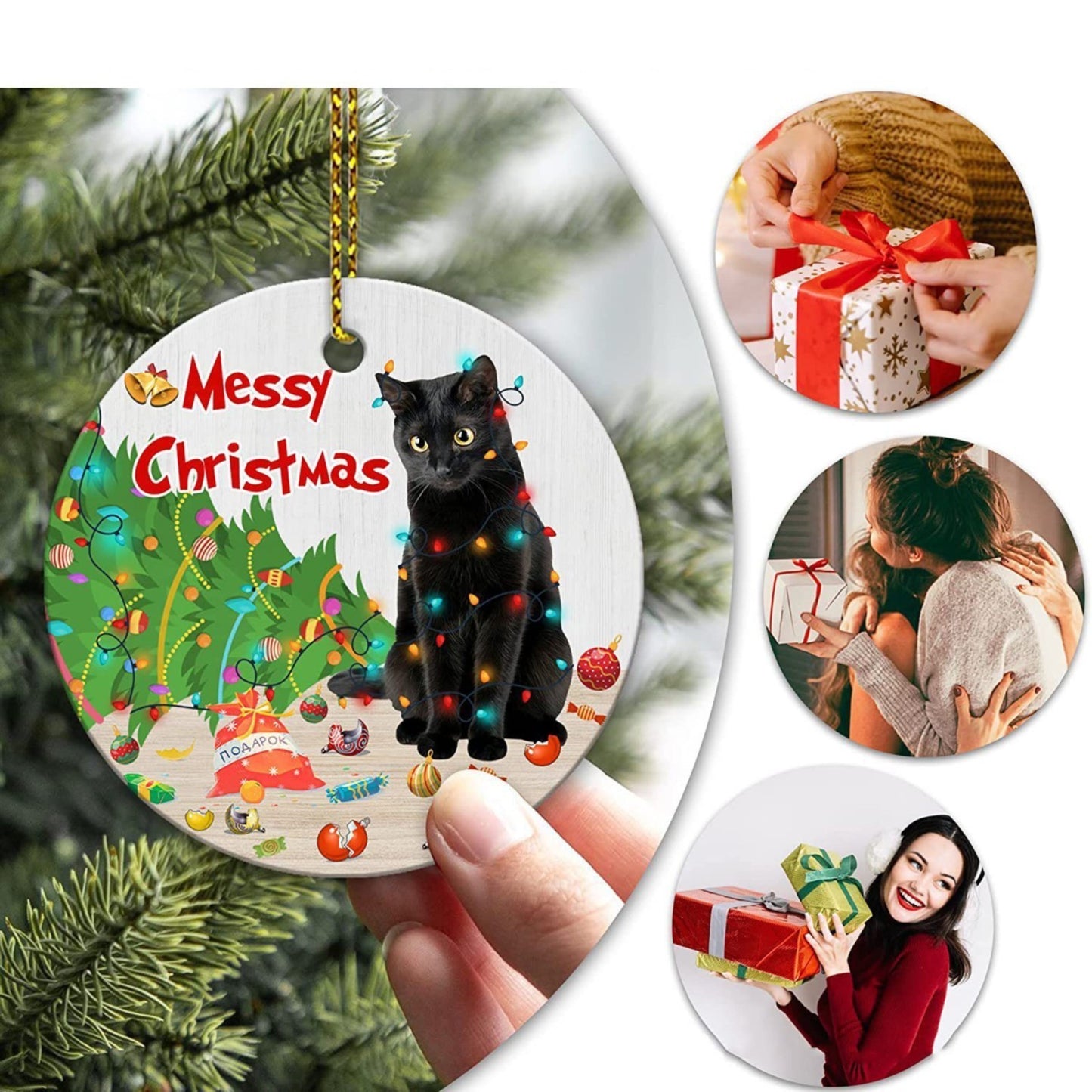 Black Cat Christmas Ornaments – Acrylic Double-Sided Printed Decorations
