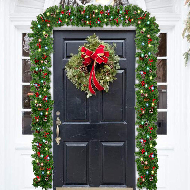 2.7m Artificial Christmas Pine Wreath Garland with Red Fruits, Pinecones & LED Lights