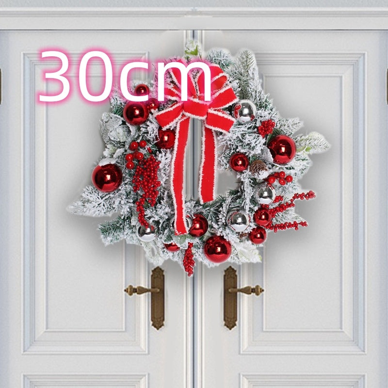 New Red Flocking Christmas Wreath & Rattan Garland – Outdoor Door Hanging Decoration | Pixel & Parcel Co.